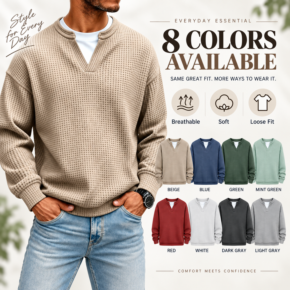 Men's Waffle Henley Available Colors